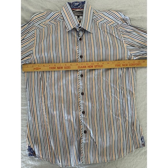 7 Downie St. Mens Button Up Shirt Size 4 US L Striped Paisley Flip Cuff Preppy - Picture 6 of 8